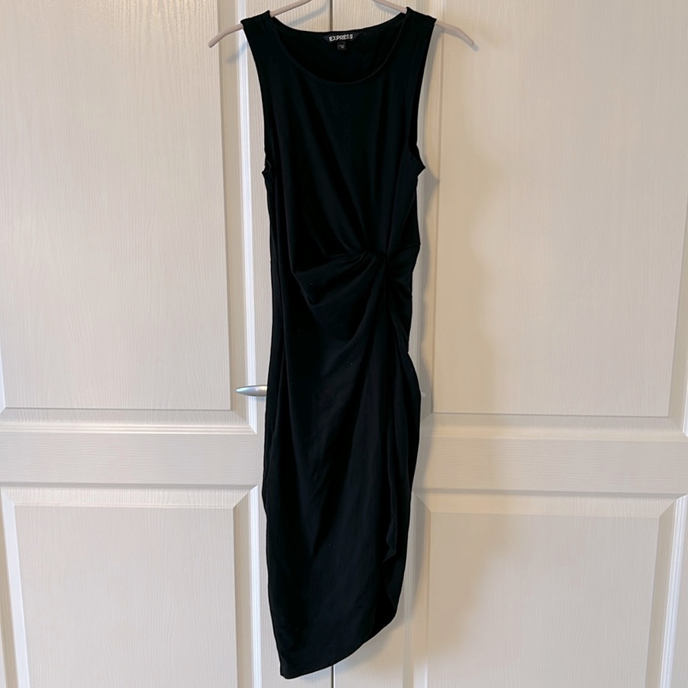Express Asymmetric Side Ruched Black Jersey Dress Size XS